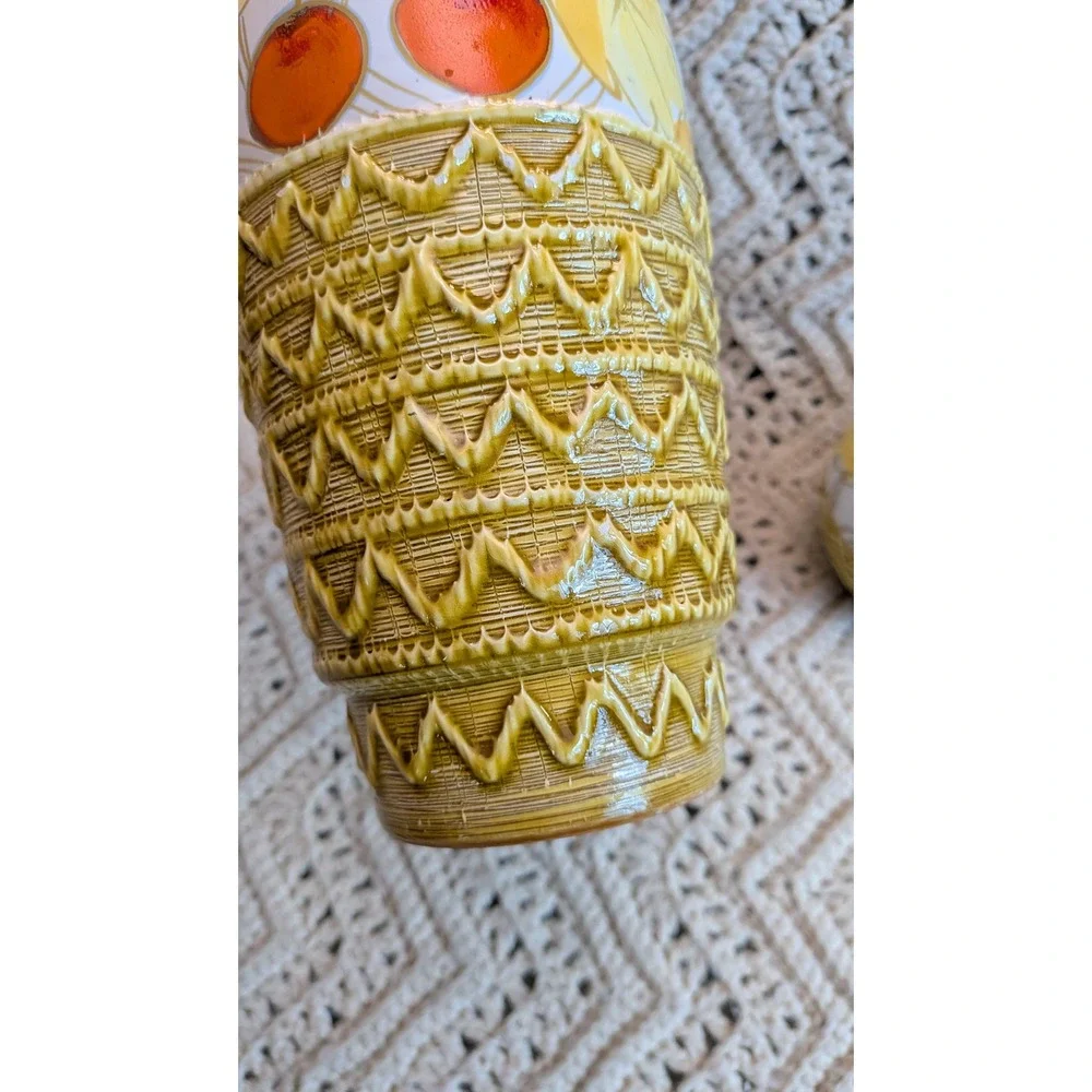 Vintage Italian FRATELLI FANCIULLACCI Pottery Vase Set Hand Painted Yellow Leaf